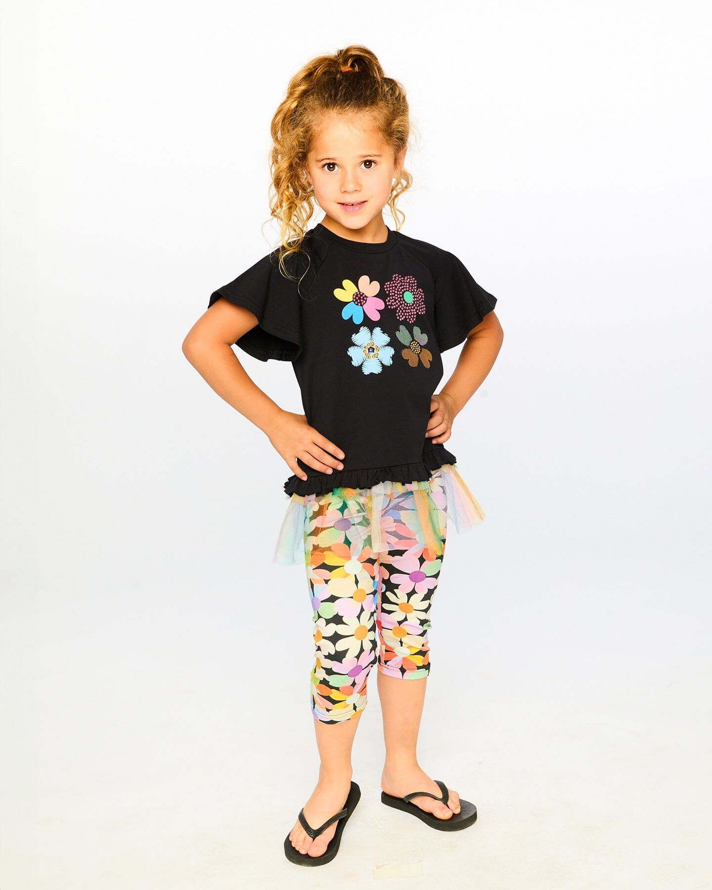Viscose Leggings Black Printed Flowers - H30J60_3H130