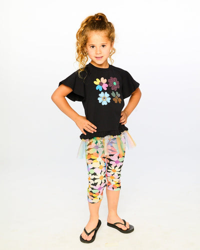 Viscose Leggings Black Printed Flowers - H30J60_3H130
