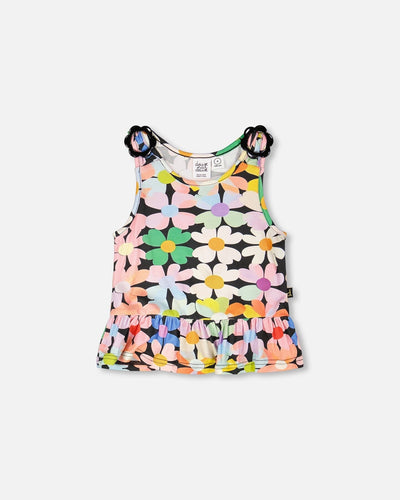 Jersey Tank Top Black Printed Flowers - H30J72_3H130