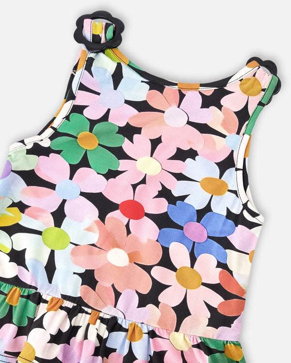 Jersey Tank Top Black Printed Flowers - H30J72_3H130