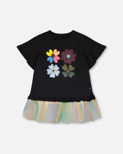 Organic Cotton Tunic Black With Mesh Frill - H30J76_09990