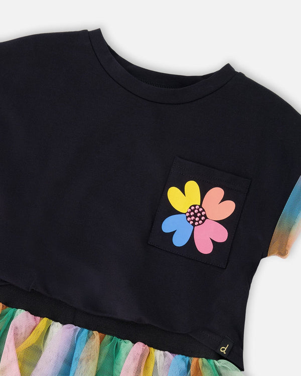 Organic Cotton And Mesh Dress Black - H30J85_09990