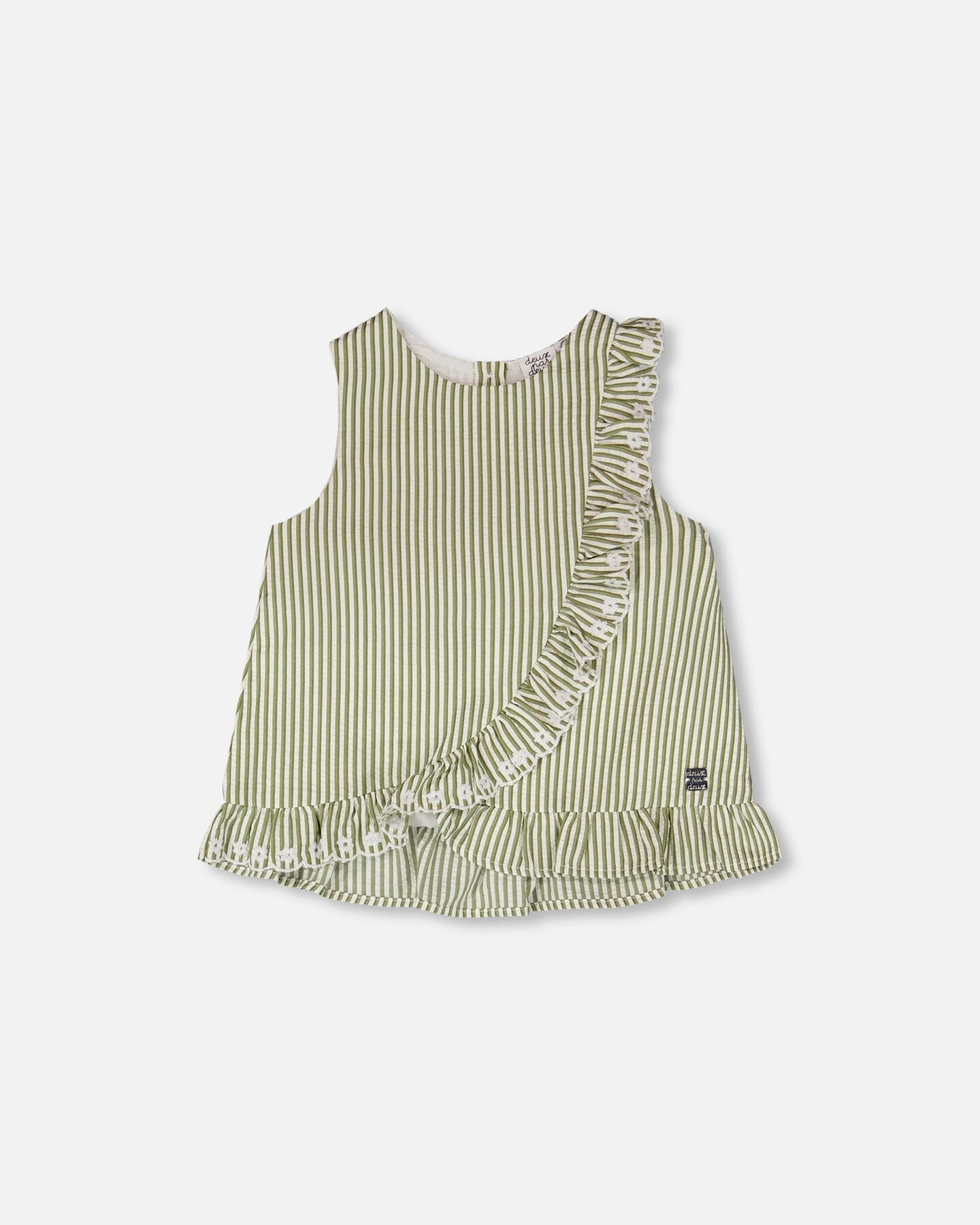 Top Green & Off White Stripes With Embroidered Ruffle - H30K15_3H127