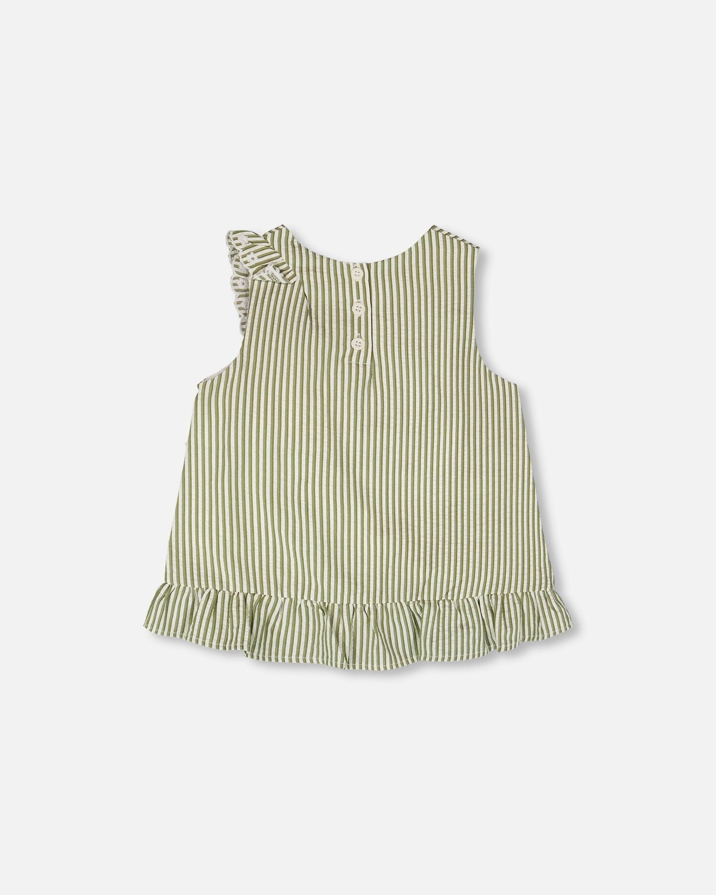 Top Green & Off White Stripes With Embroidered Ruffle - H30K15_3H127