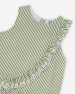 Top Green & Off White Stripes With Embroidered Ruffle - H30K15_3H127