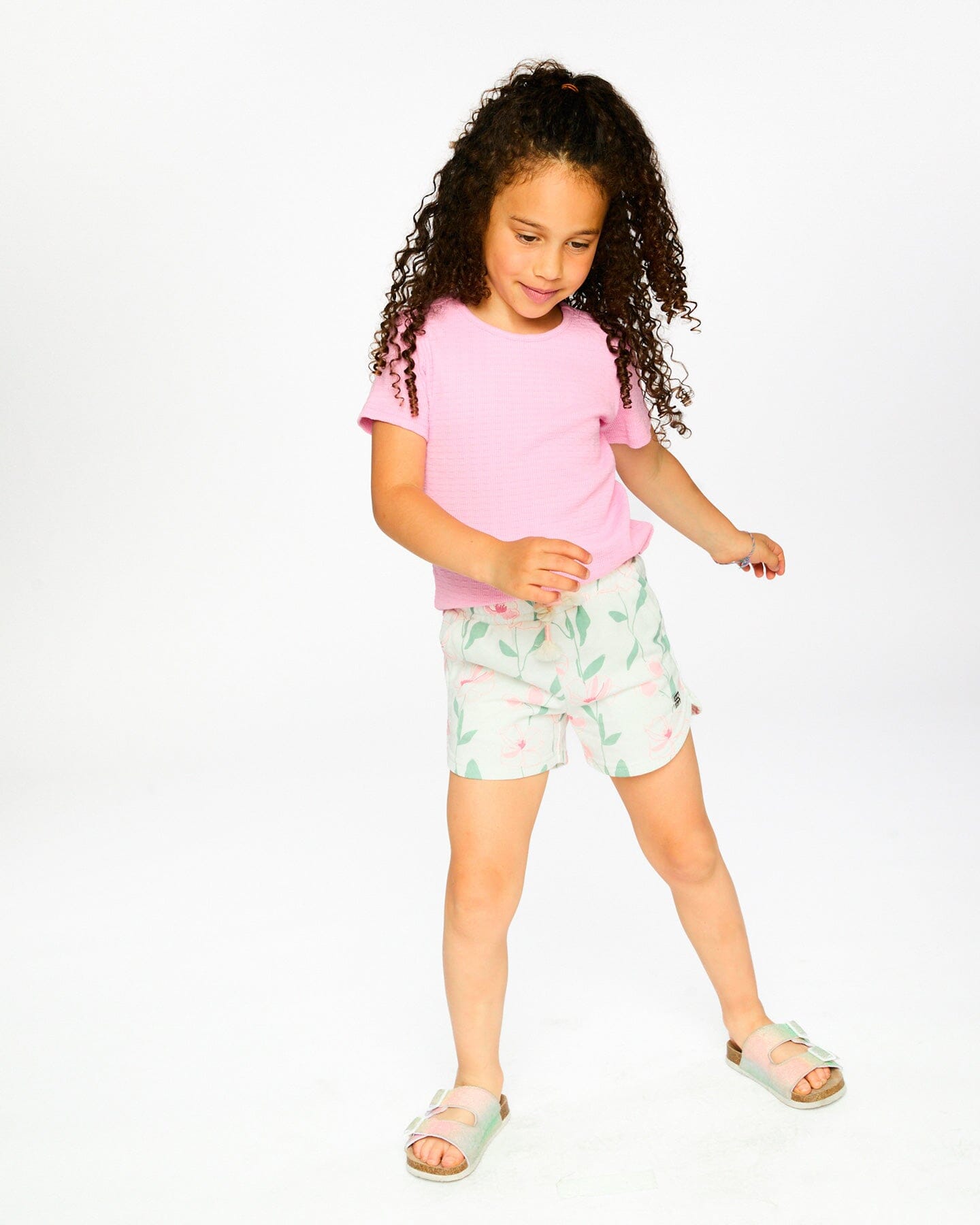 French Terry Shorts Off White Printed Flowers - H30K26_3H126