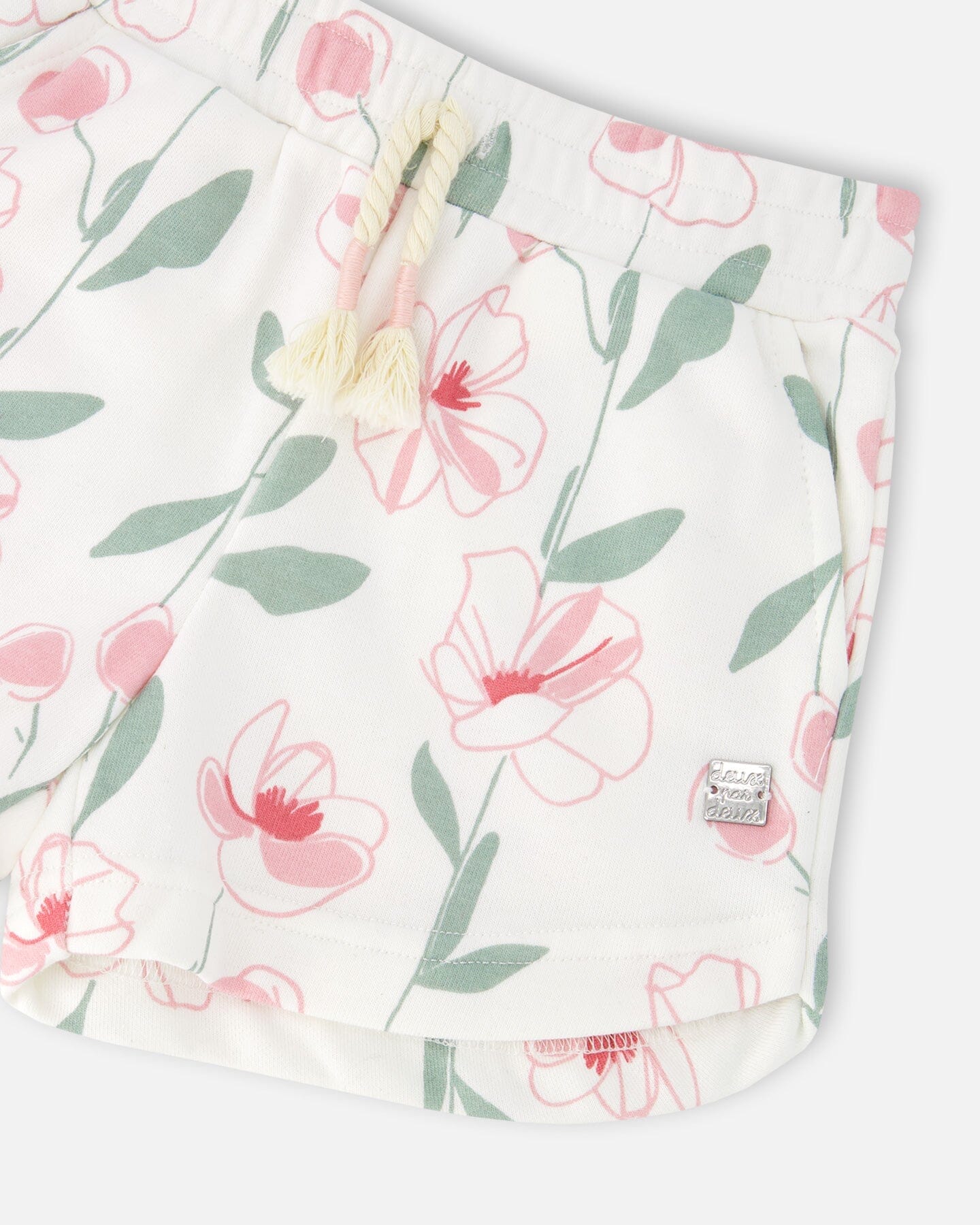 French Terry Shorts Off White Printed Flowers - H30K26_3H126