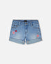 Light Blue Denim Shorts With Embroidery - H30K28_01250