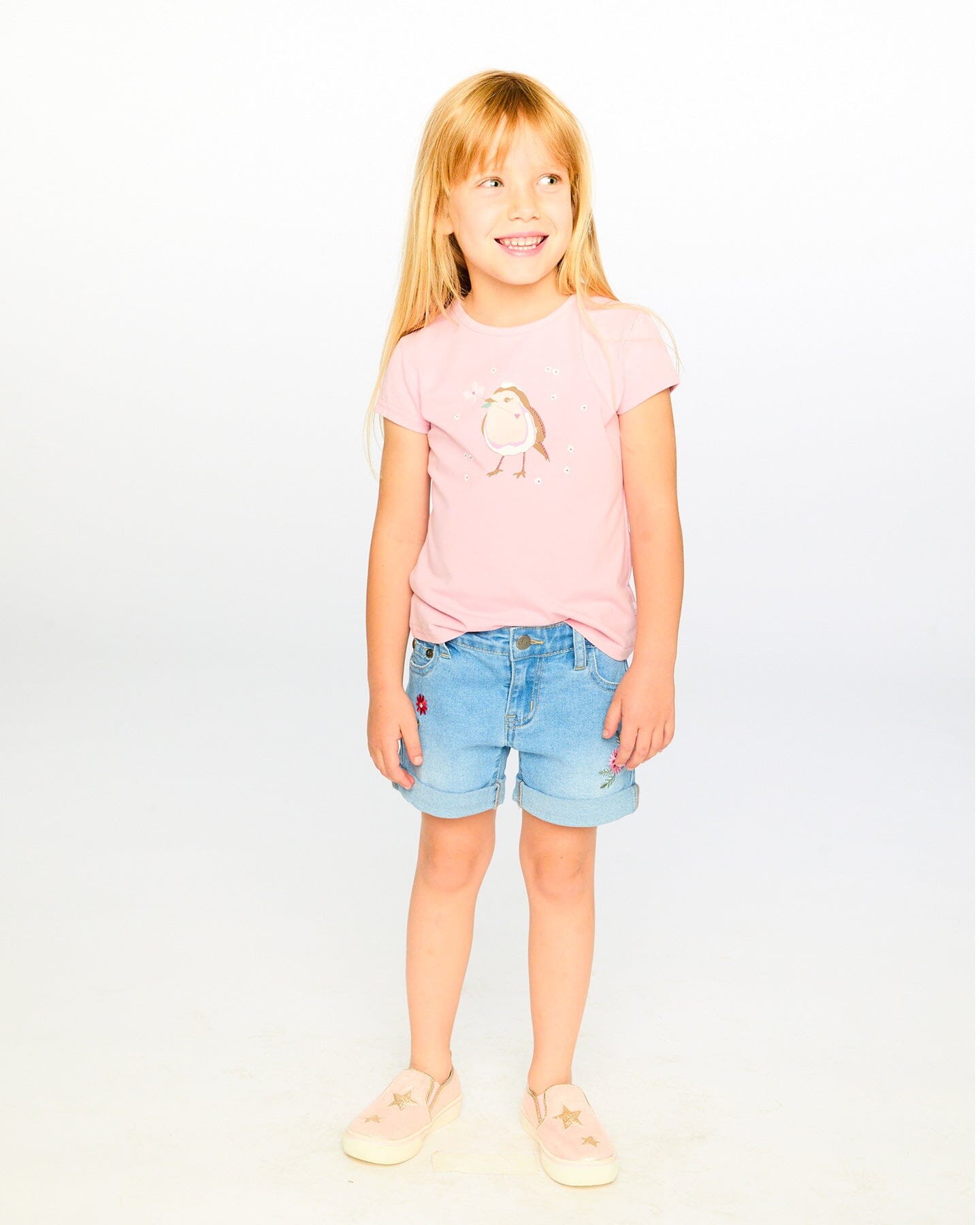 Light Blue Denim Shorts With Embroidery - H30K28_01250