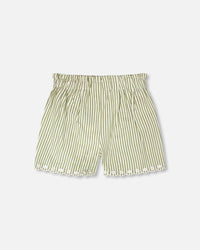 Shorts Green And Off White Stripes With Embroidery - H30K29_3H127