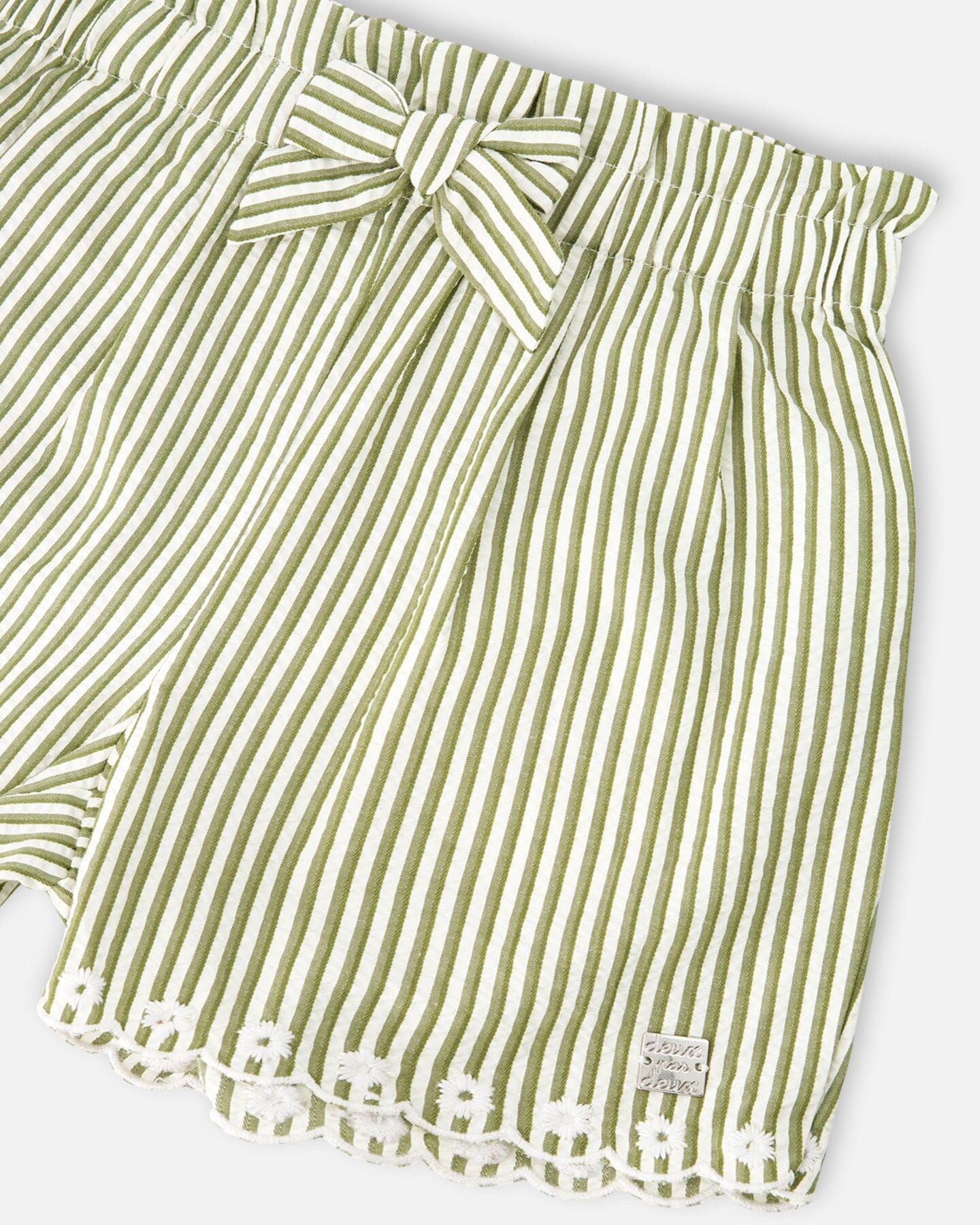 Shorts Green And Off White Stripes With Embroidery - H30K29_3H127