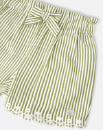 Shorts Green And Off White Stripes With Embroidery - H30K29_3H127