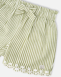 Shorts Green And Off White Stripes With Embroidery - H30K29_3H127