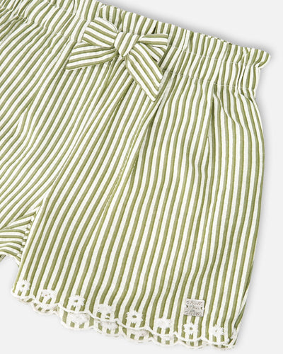 Shorts Green And Off White Stripes With Embroidery - H30K29_3H127