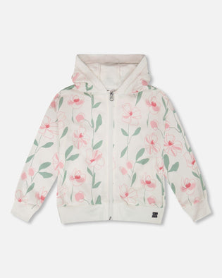 French Terry Hoodie Off White Printed Flowers - H30K30_3H126