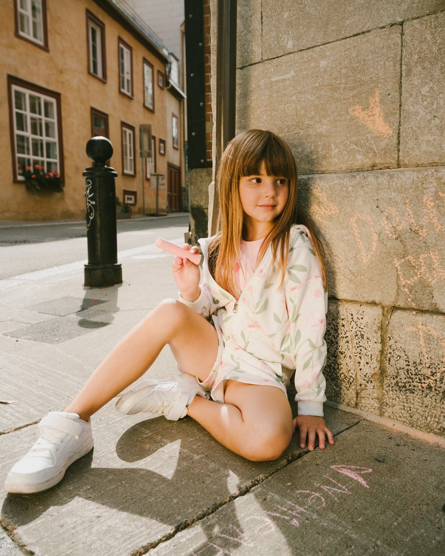 French Terry Hoodie Off White Printed Flowers - H30K30_3H126