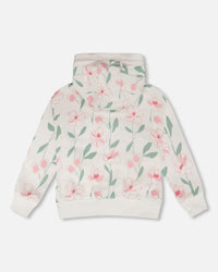 French Terry Hoodie Off White Printed Flowers - H30K30_3H126