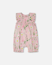 Viscose Romper Pink Printed Flowers - H30K40_3H115