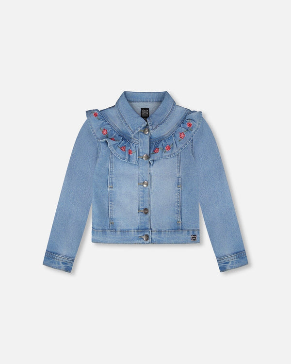 Light Blue Denim Jacket With Embroidery - H30K50_01250