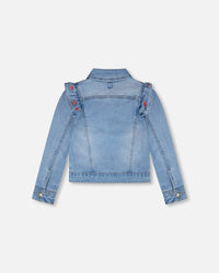 Light Blue Denim Jacket With Embroidery - H30K50_01250