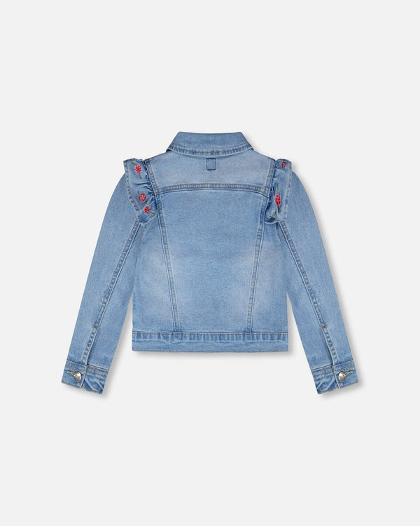 Light Blue Denim Jacket With Embroidery - H30K50_01250
