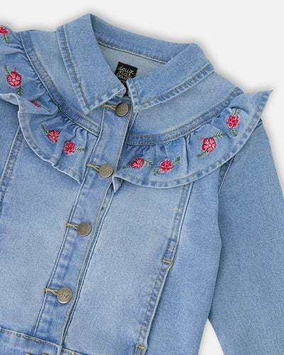 Light Blue Denim Jacket With Embroidery - H30K50_01250