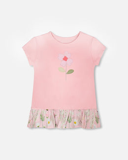 Organic Cotton Bi-Material Tunic With Ruffle Dusty Pink - H30K76_06170