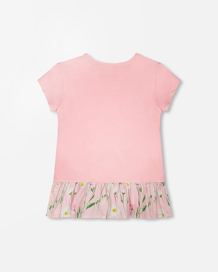 Organic Cotton Bi-Material Tunic With Ruffle Dusty Pink - H30K76_06170
