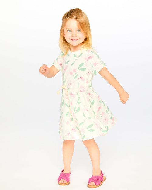 French Terry Dress Off White Printed Flowers - H30K85_3H126