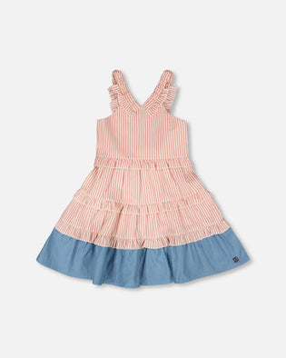 Poplin And Chambray Dress Off White And Pink Stripes - H30K87_3H128