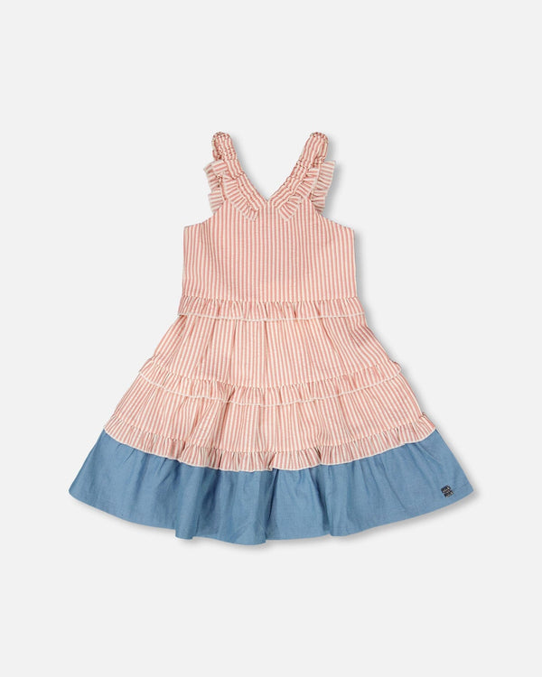 Poplin And Chambray Dress Off White And Pink Stripes - H30K87_3H128