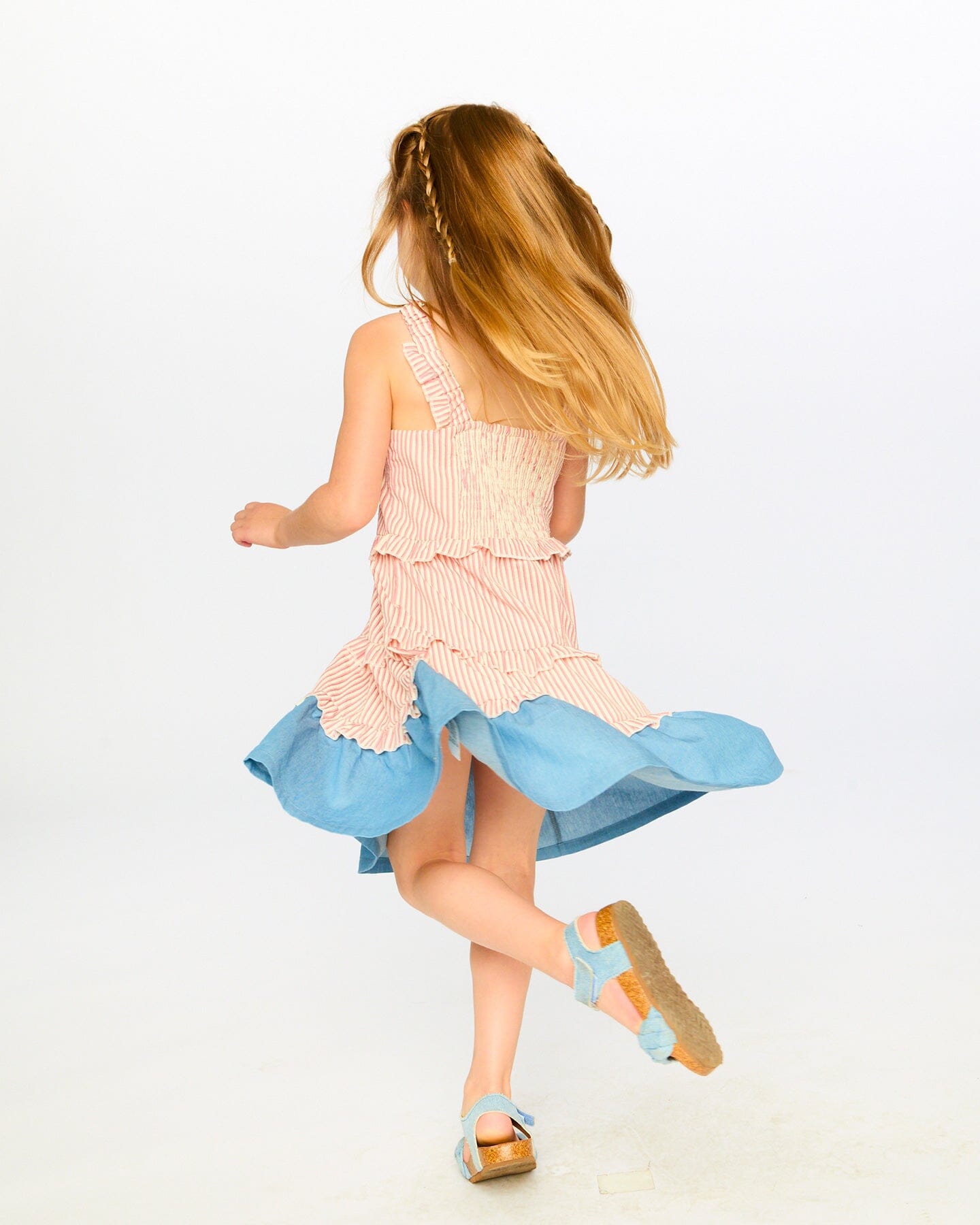 Poplin And Chambray Dress Off White And Pink Stripes - H30K87_3H128