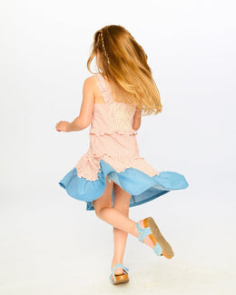 Poplin And Chambray Dress Off White And Pink Stripes - H30K87_3H128