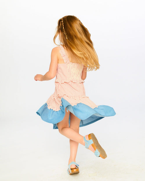 Poplin And Chambray Dress Off White And Pink Stripes - H30K87_3H128