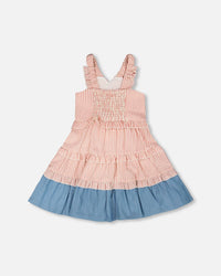 Poplin And Chambray Dress Off White And Pink Stripes - H30K87_3H128