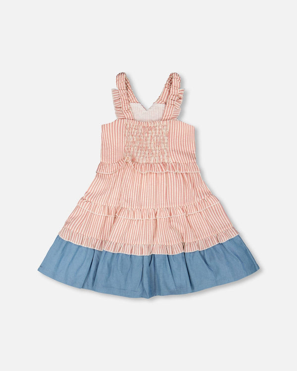 Poplin And Chambray Dress Off White And Pink Stripes - H30K87_3H128