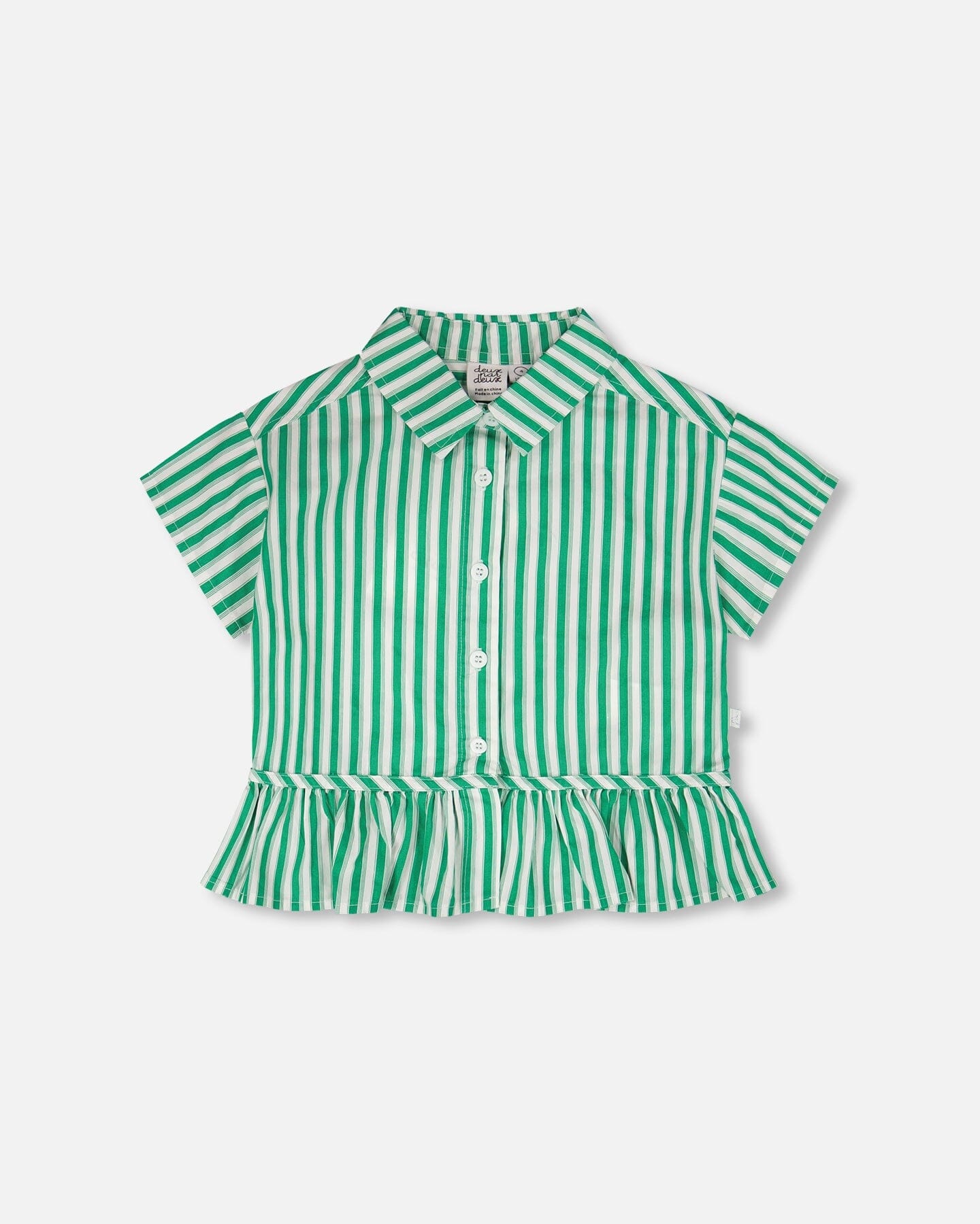 Short Sleeve Striped Button Down Shirt Green - H30L15_3H141