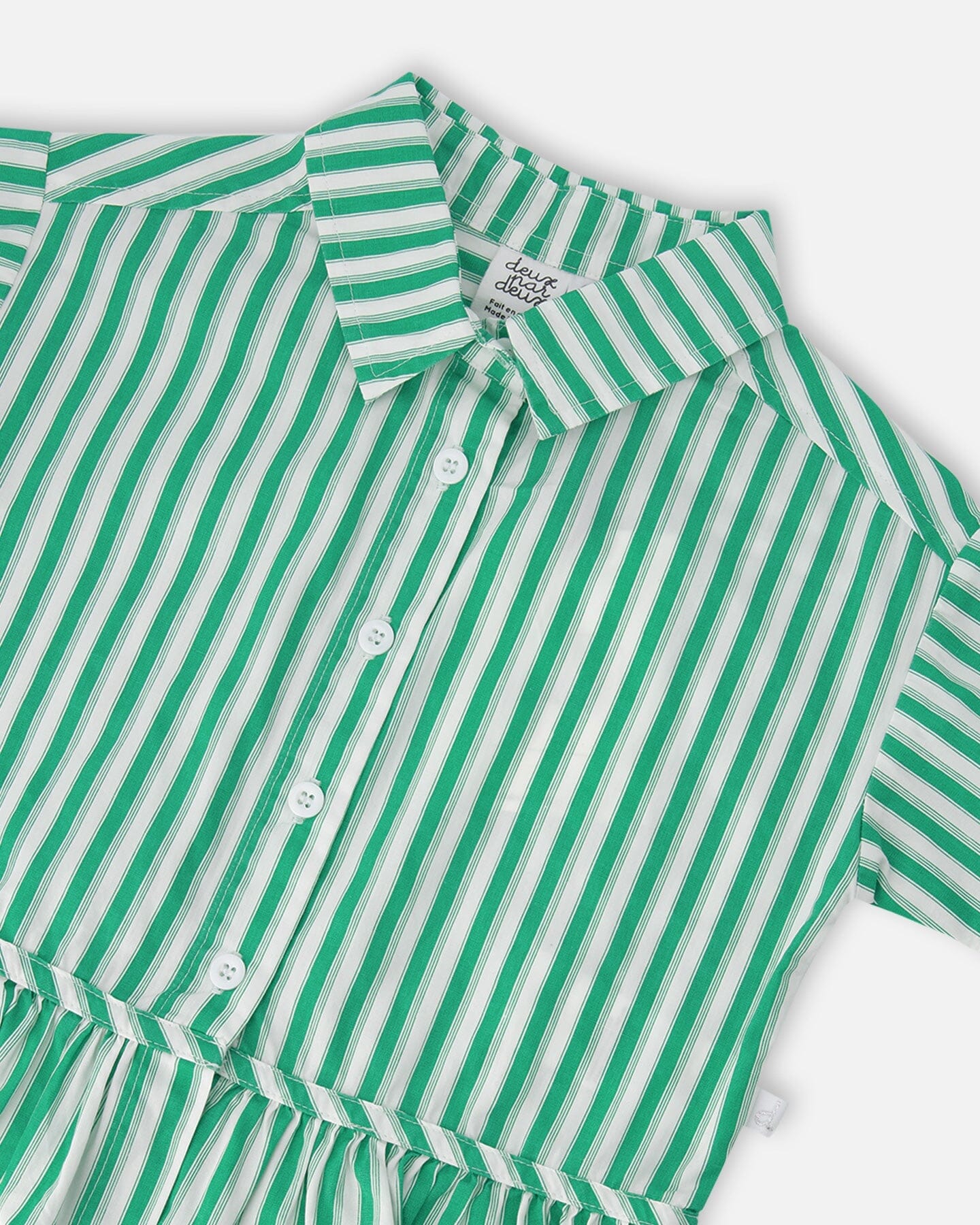 Short Sleeve Striped Button Down Shirt Green - H30L15_3H141