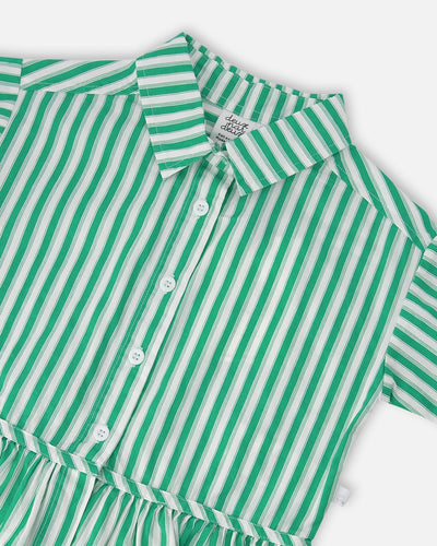 Short Sleeve Striped Button Down Shirt Green - H30L15_3H141