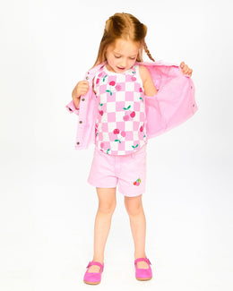 Pink Denim Shorts With Embroidery - H30L27_06050