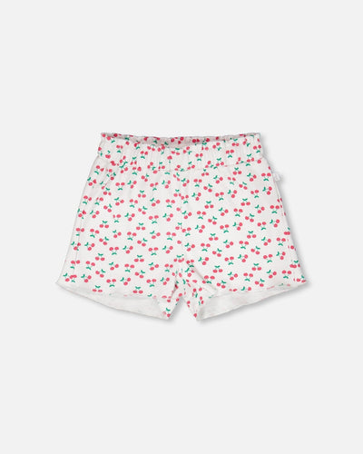 Rib Shorts White Printed Cherries - H30L28_3H142