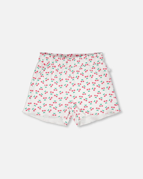 Rib Shorts White Printed Cherries - H30L28_3H142