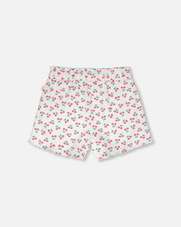 Rib Shorts White Printed Cherries - H30L28_3H142