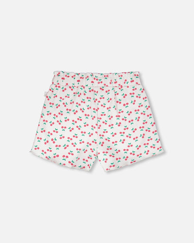 Rib Shorts White Printed Cherries - H30L28_3H142