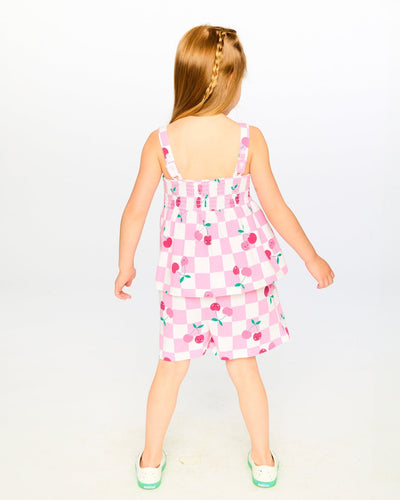 Organic Cotton Jersey Romper Pink Printed Cherries - H30L40_3H140