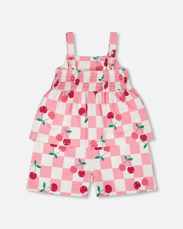 Organic Cotton Jersey Romper Pink Printed Cherries - H30L40_3H140