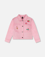 Pink Denim Jacket With Embroidered Patches - H30L50_06050