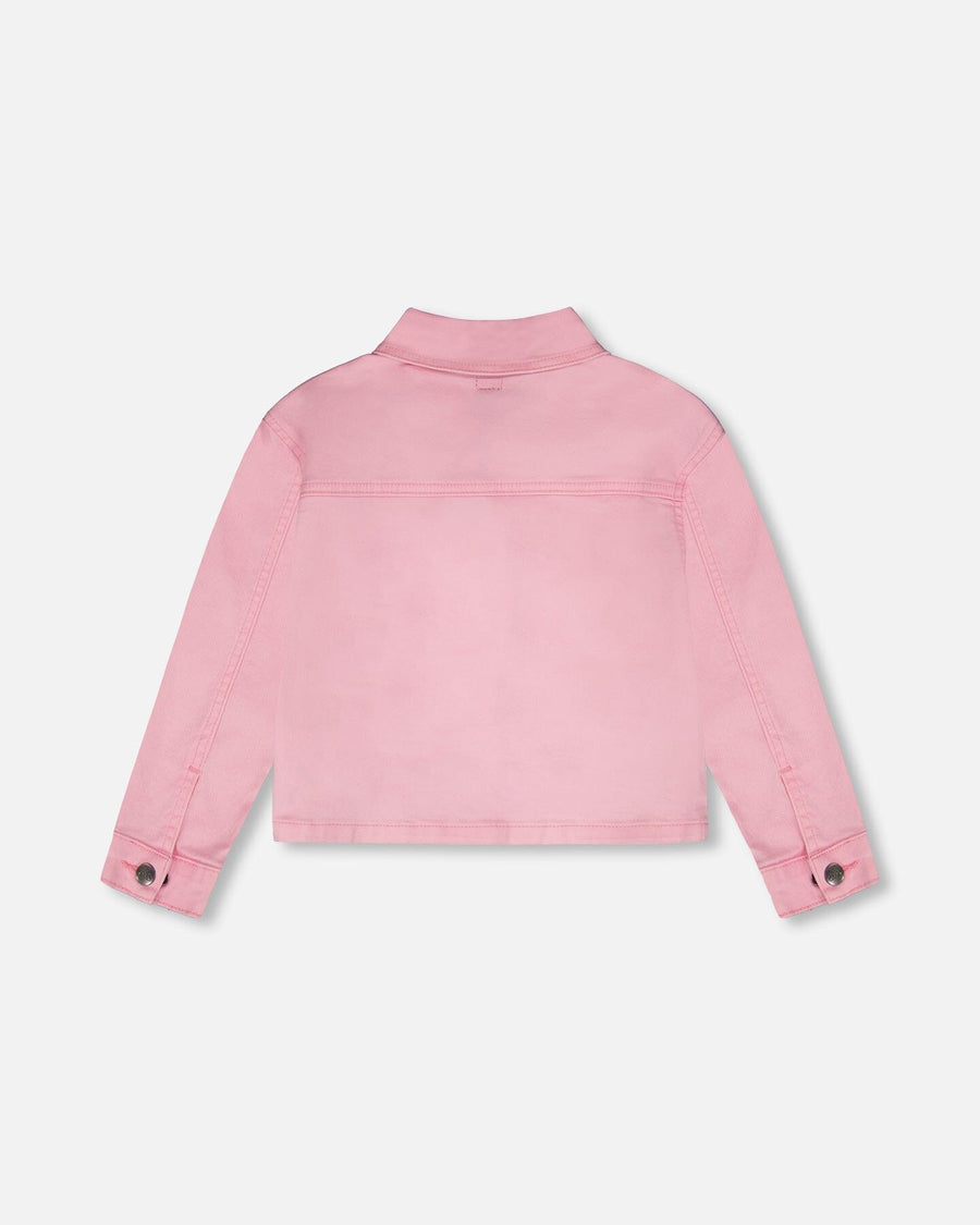 Pink Denim Jacket With Embroidered Patches - H30L50_06050