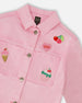 Pink Denim Jacket With Embroidered Patches - H30L50_06050