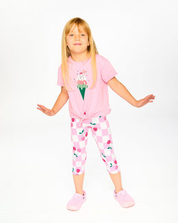 Organic Cotton Jersey Capri Pink Printed Cherries - H30L60_3H140
